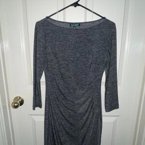 LAUREN Ralph Lauren Long Sleeve Ruched Heather Gray Sheath Dress‎ Boat Neck 6